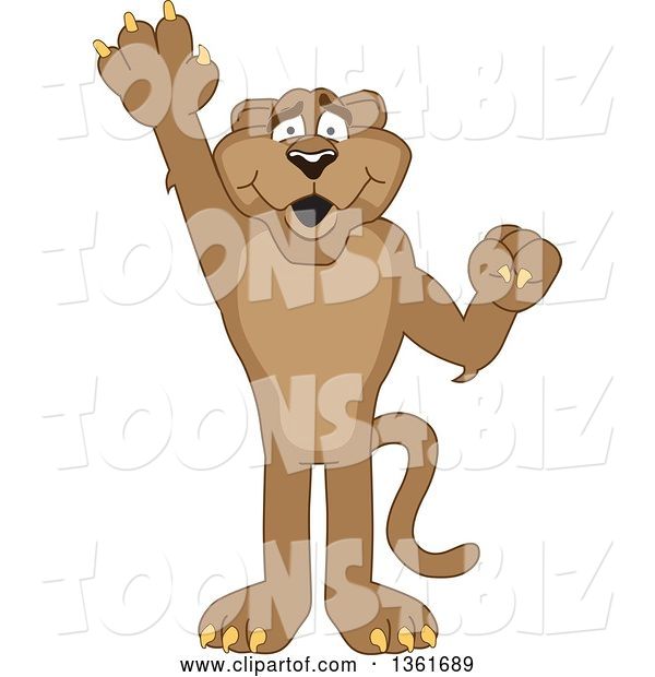Vector Illustration of a Cougar School Mascot Raising a Hand to Volunteer or Lead, Symbolizing Responsibility