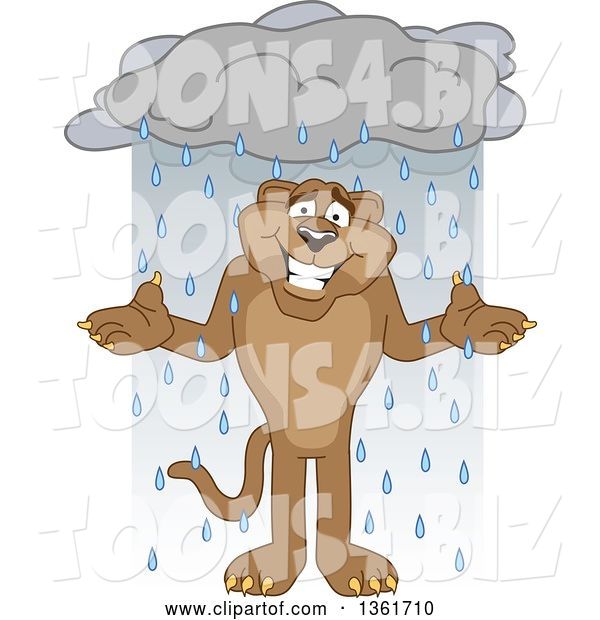 Vector Illustration of a Cougar School Mascot Shrugging in the Rain, Symbolizing Acceptance