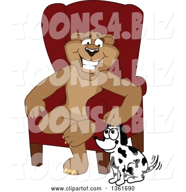 Vector Illustration of a Cougar School Mascot Sitting by a Dog, Symbolizing Responsibility