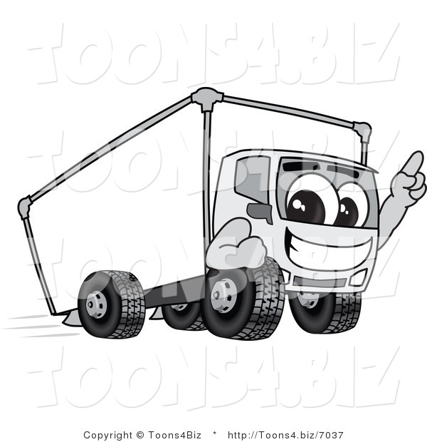 Vector Illustration of a Delivery Truck Mascot Pointing Upwards While Smiling and Driving Forward