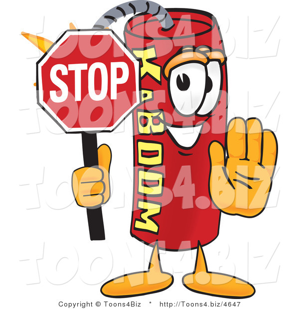 Vector Illustration of a Dynamite Stick Mascot Holding a Stop Sign