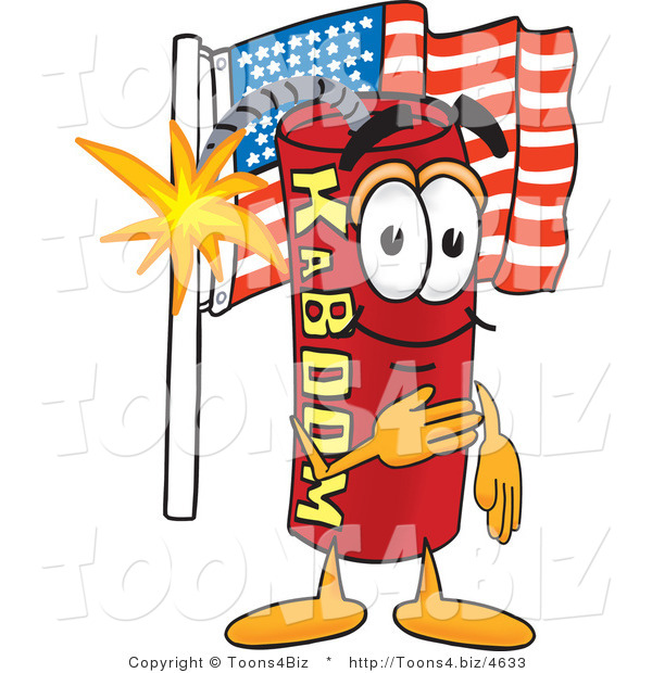 Vector Illustration of a Dynamite Stick Mascot Pledging Allegiance to the American Flag
