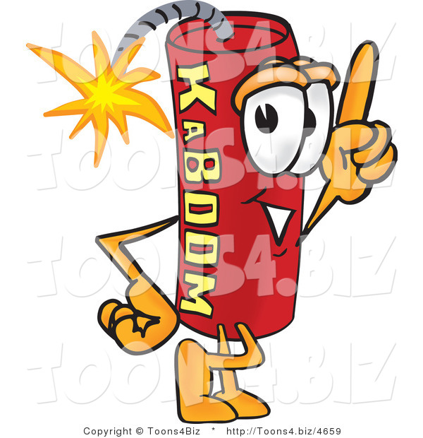 Vector Illustration of a Dynamite Stick Mascot Pointing Upwards