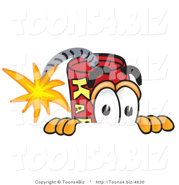 Vector Illustration of a Dynamite Stick Mascot Scared, Peeking over a Surface