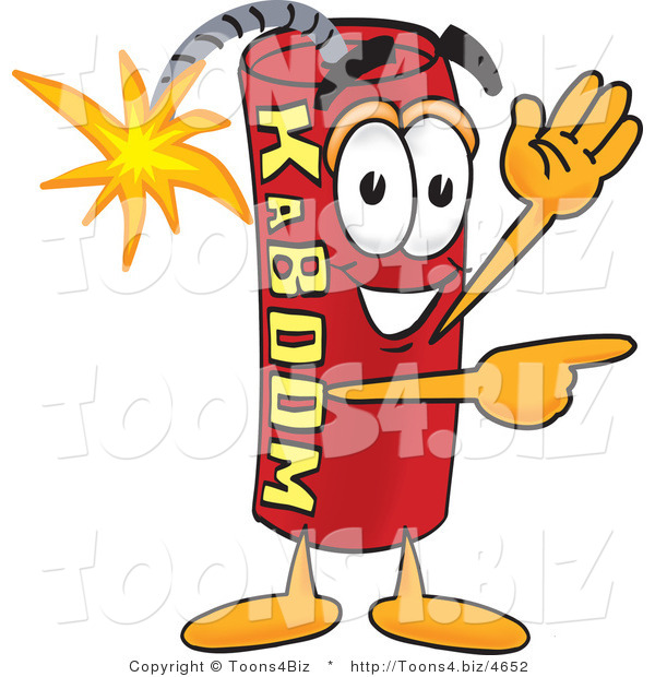 Vector Illustration of a Dynamite Stick Mascot Waving and Pointing