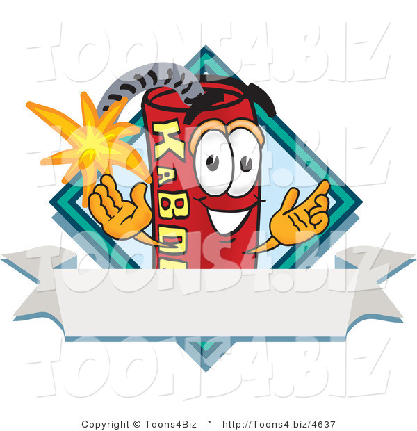 Vector Illustration of a Dynamite Stick Mascot with a Blank Ribbon Label