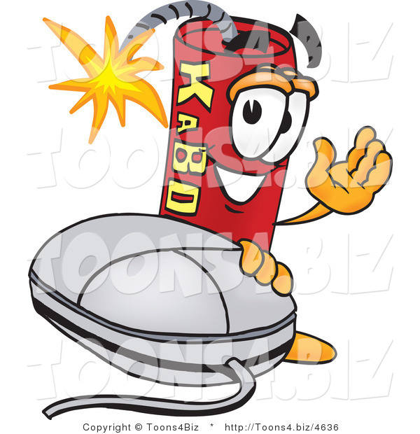 Vector Illustration of a Dynamite Stick Mascot with a Computer Mouse