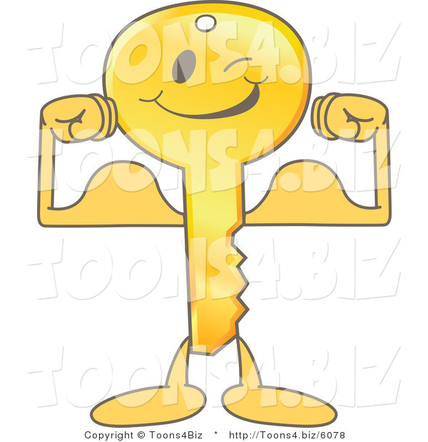 Vector Illustration of a Gold Cartoon Key Mascot Flexing