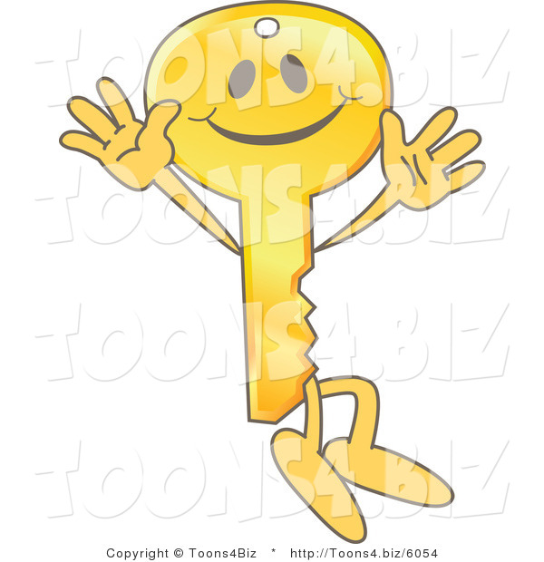 Vector Illustration of a Gold Cartoon Key Mascot Jumping