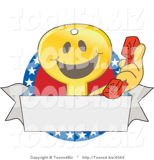 Vector Illustration of a Gold Cartoon Key Mascot Logo with a Phone, Banner and American Stars