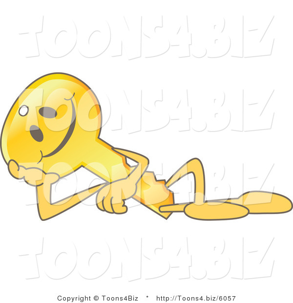 Vector Illustration of a Gold Cartoon Key Mascot Reclined and Resting