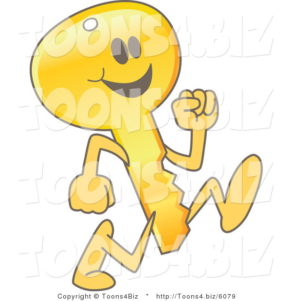 Vector Illustration of a Gold Cartoon Key Mascot Running