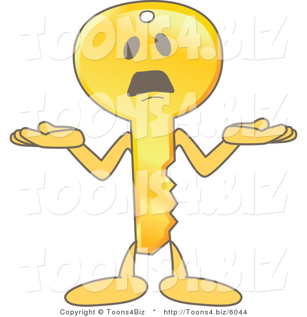 Vector Illustration of a Gold Cartoon Key Mascot Shrugging