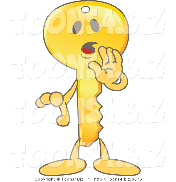 Vector Illustration of a Gold Cartoon Key Mascot Whispering