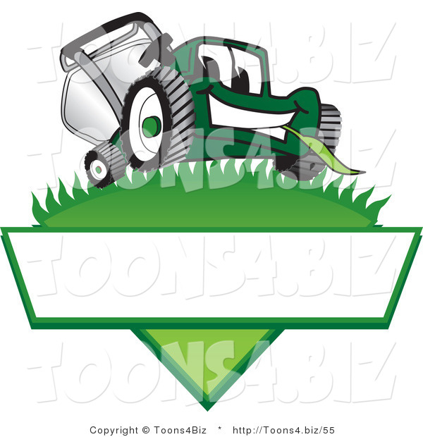 Vector Illustration of a Green Cartoon Lawn Mower Mascot on a Logo