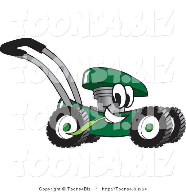 Vector Illustration of a Green Cartoon Lawn Mower Mascot Passing by and Eating Grass