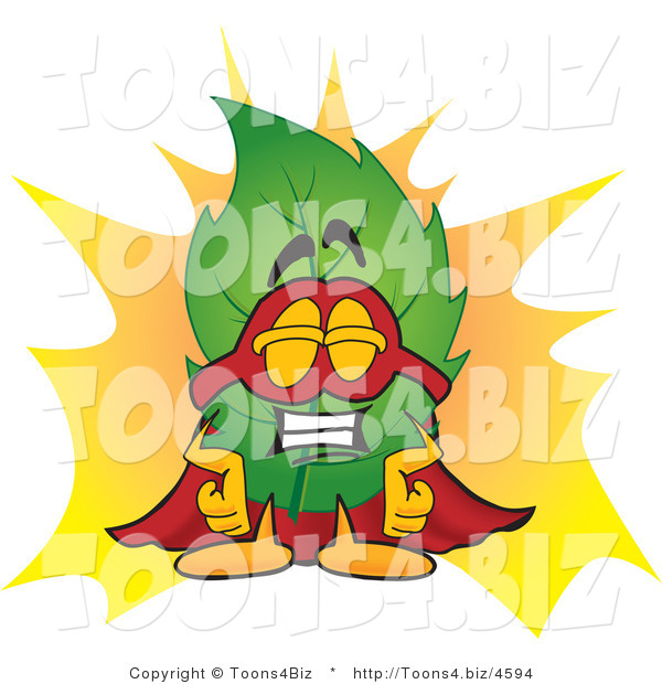 Vector Illustration of a Green Leaf Mascot Dressed As a Super Hero