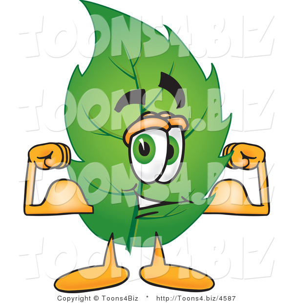 Vector Illustration of a Green Leaf Mascot Flexing His Strong Arm Muscles