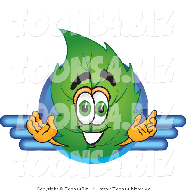 Vector Illustration of a Green Leaf Mascot Logo with Blue Lines