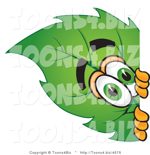 Vector Illustration of a Green Leaf Mascot Peeking Around a Corner
