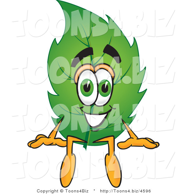 Vector Illustration of a Green Leaf Mascot Sitting