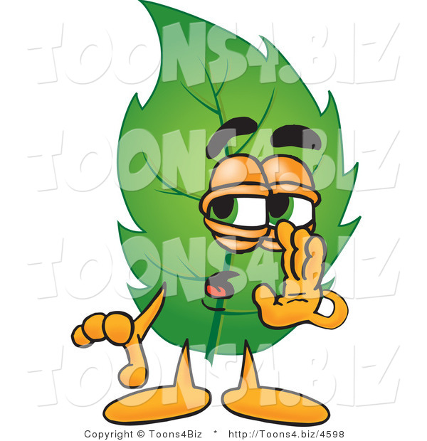 Vector Illustration of a Green Leaf Mascot Whispering and Gossiping