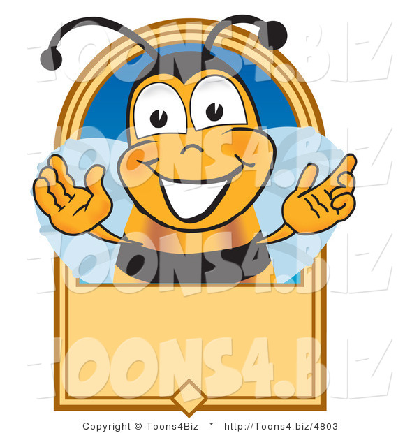 Vector Illustration of a Grinning Bee and Blank Tan LabelGrinning Bee and Blank Tan Label