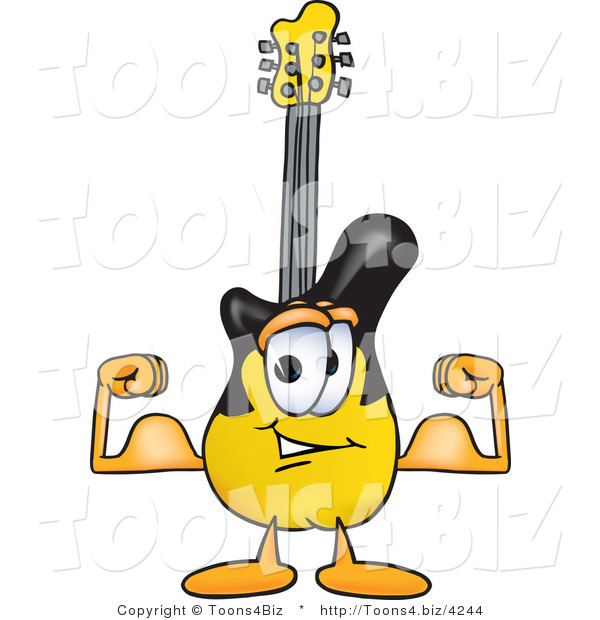 Vector Illustration of a Guitar Mascot Flexing His Arm Muscles
