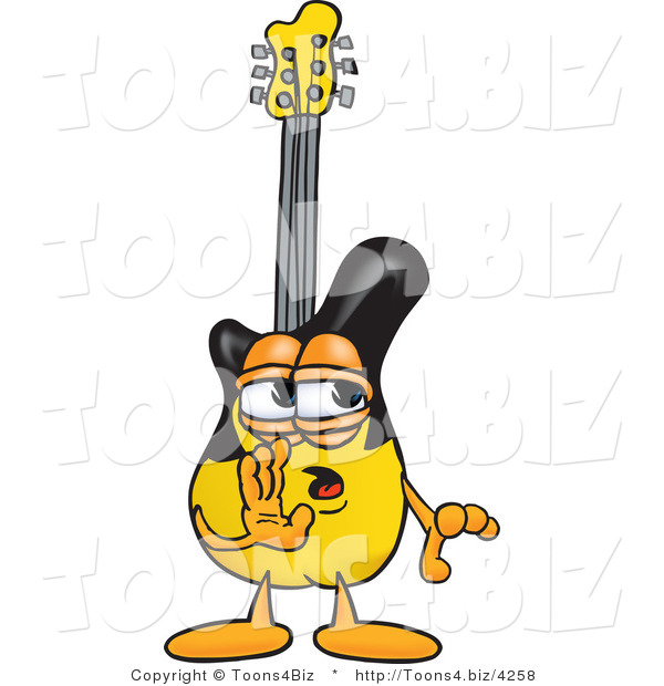 Vector Illustration of a Guitar Mascot Whispering and Gossiping