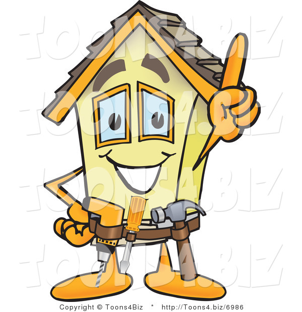 Vector Illustration of a Happy Cartoon Home Mascot Handyman Wearing Tool Belt