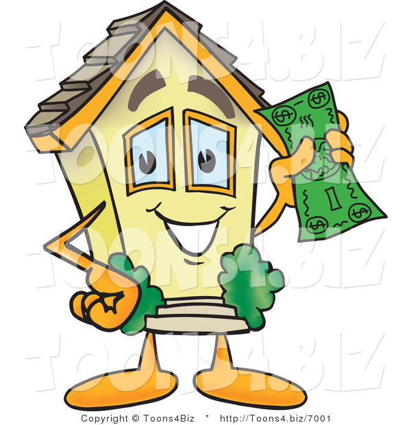 Vector Illustration of a Happy Cartoon Home Mascot Holding Cash Money