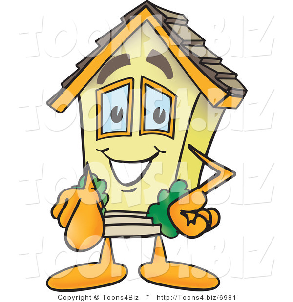 Vector Illustration of a Happy Cartoon Home Mascot Pointing Outward
