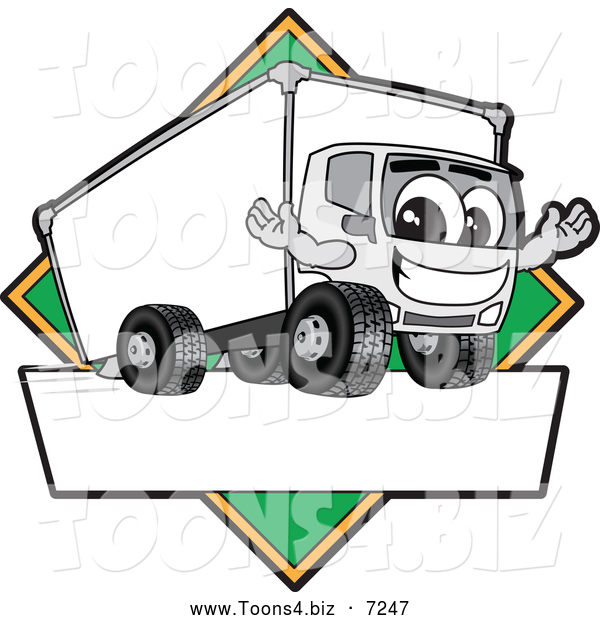 Vector Illustration of a Happy Delivery Big Rig Truck Mascot Character Sign or Logo with a Green Diamond