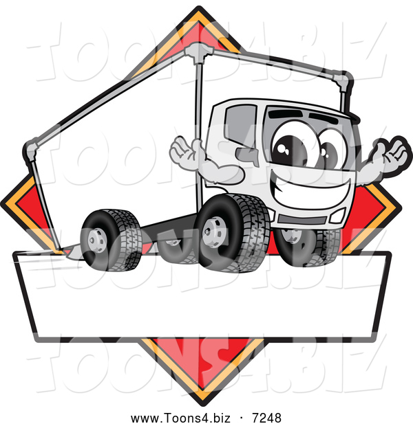 Vector Illustration of a Happy Delivery Big Rig Truck Mascot Character Sign or Logo with a Red Diamond