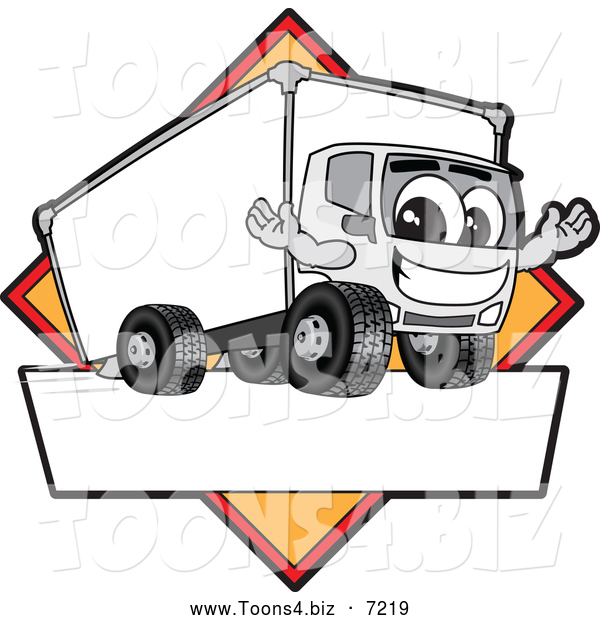 Vector Illustration of a Happy Delivery Big Rig Truck Mascot Character Sign or Logo with a Yellow Diamond