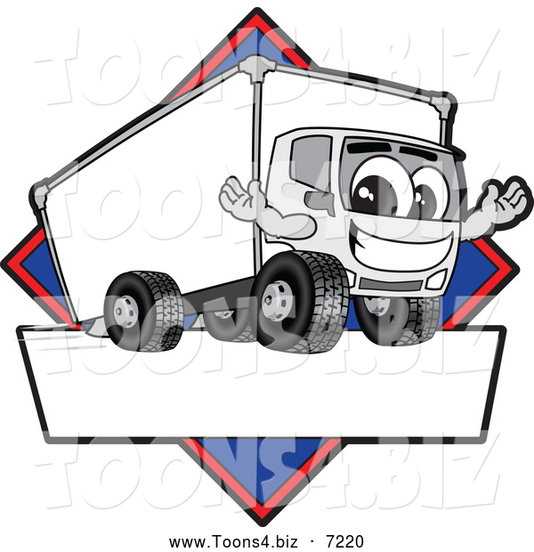 Vector Illustration of a Happy Delivery Truck Mascot Character Sign or Logo with a Blue Diamond