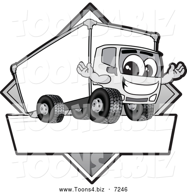 Vector Illustration of a Happy Grayscale Delivery Big Rig Truck Mascot Character Sign or Logo