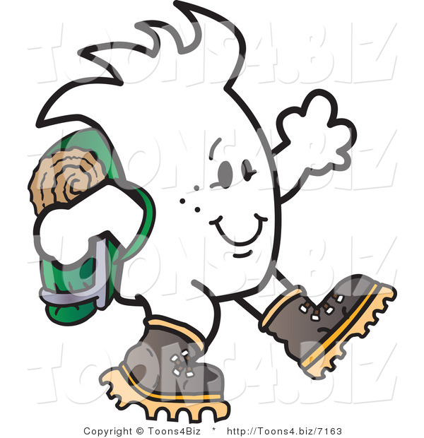 Vector Illustration of a Happy Outlined Cartoon Character Hiking with Backpack and Boots