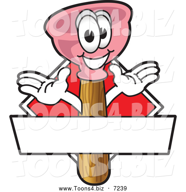 Vector Illustration of a Happy Plunger Mascot Character Logo or Sign Design with Copyspace and a Red Diamond