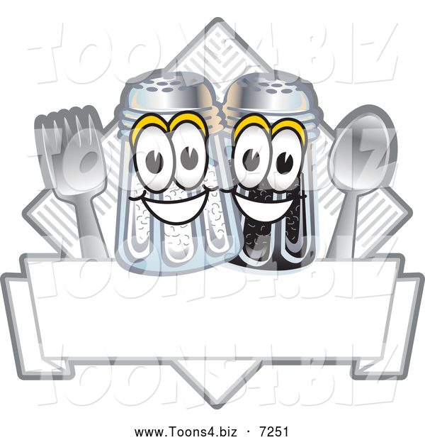 Vector Illustration of a Happy Salt and Pepper Shaker Cutlery and Napkin Mascot Characters Diner Sign or Logo