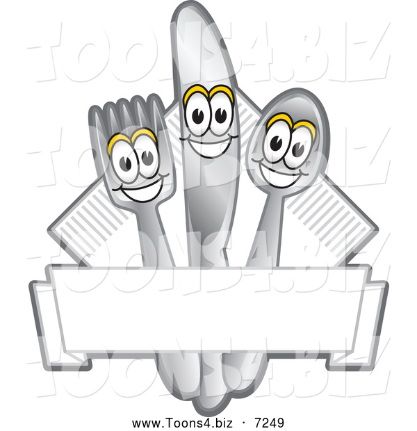 Vector Illustration of a Happy Silverware and Napkin Mascot Characters Diner Sign or Logo