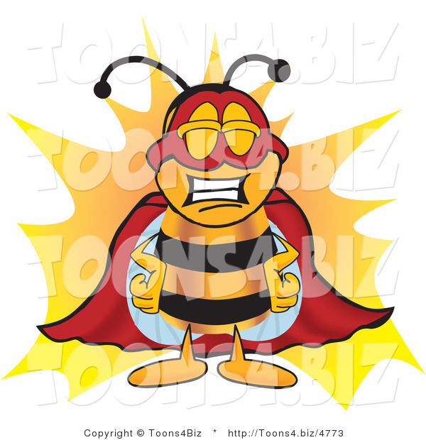 Vector Illustration of a Honey Bee Mascot Dressed As a Super Hero