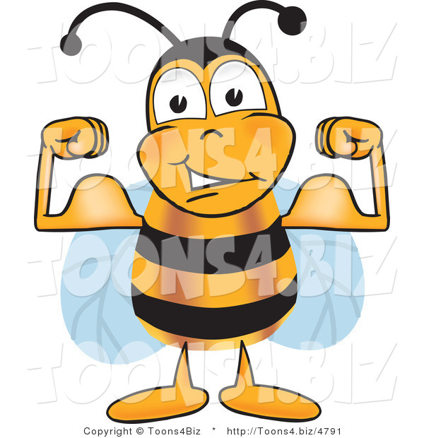 Vector Illustration of a Honey Bee Mascot Flexing His Arm Muscles