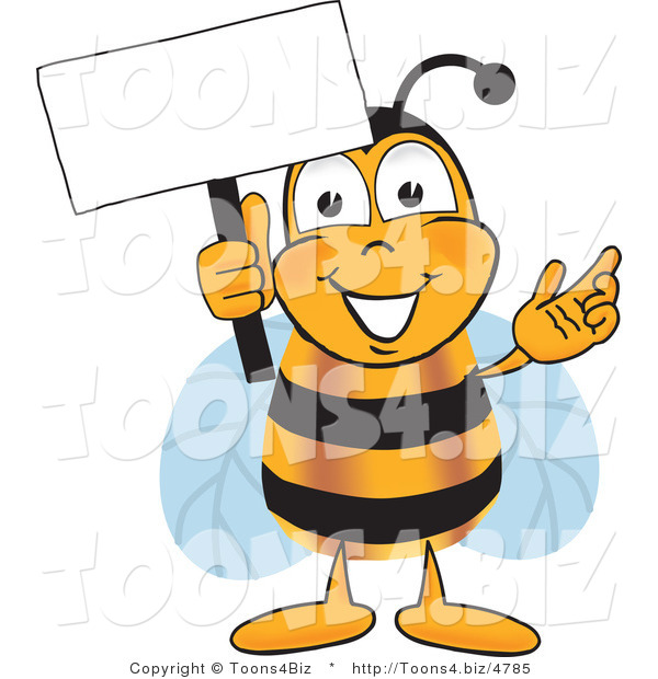 Vector Illustration of a Honey Bee Mascot Holding a Blank White Sign
