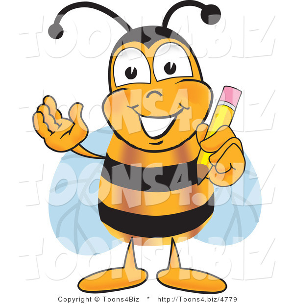Vector Illustration of a Honey Bee Mascot Holding a Pencil