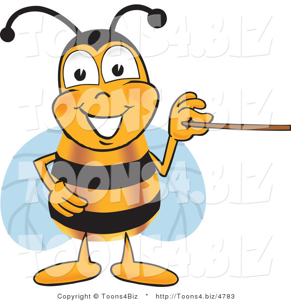 Vector Illustration of a Honey Bee Mascot Holding a Pointer Stick