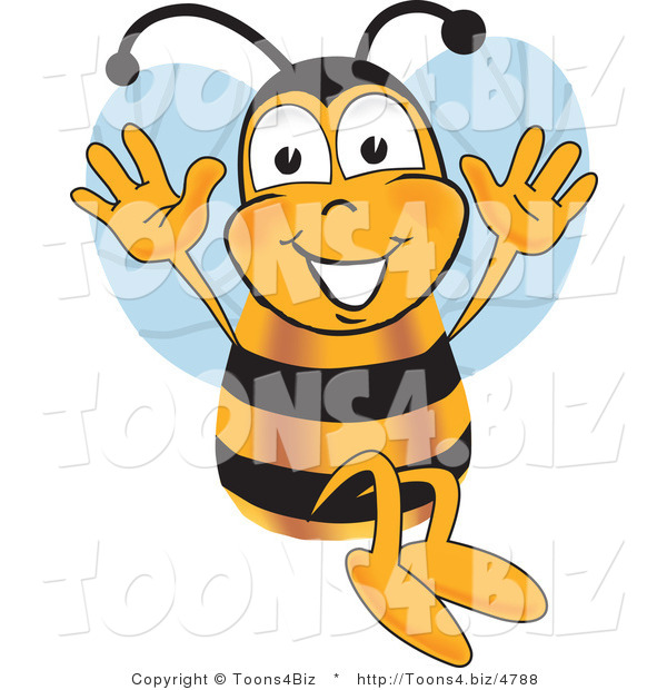 Vector Illustration of a Honey Bee Mascot Jumping with His Arms up