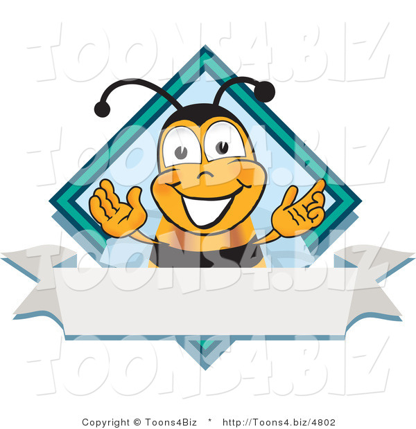 Vector Illustration of a Honey Bee Mascot on a Blank White Label
