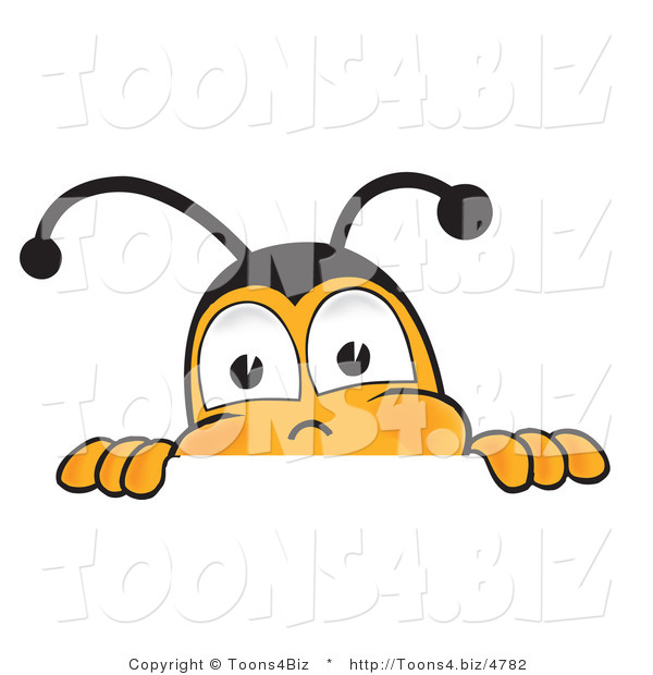 Vector Illustration of a Honey Bee Mascot Peeking over a Horizontal Surface