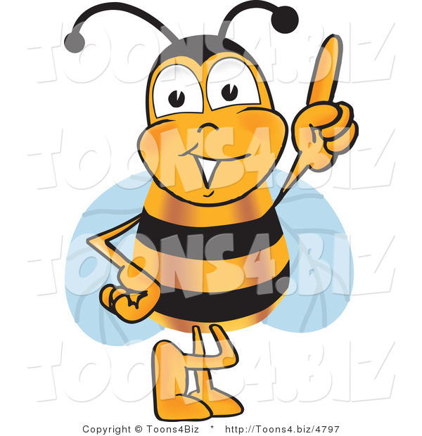 Vector Illustration of a Honey Bee Mascot Pointing Upwards